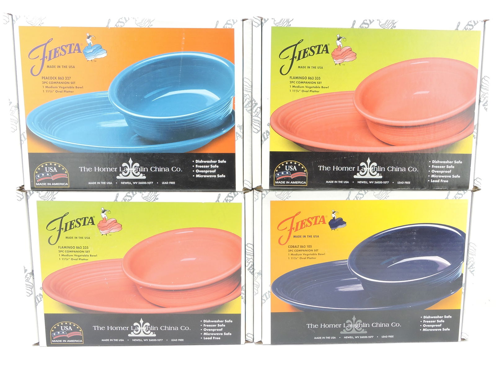 Fiesta Post 86 lot of 4 - 2 pc companion: sets - 2 flamingo, peacock, cobalt