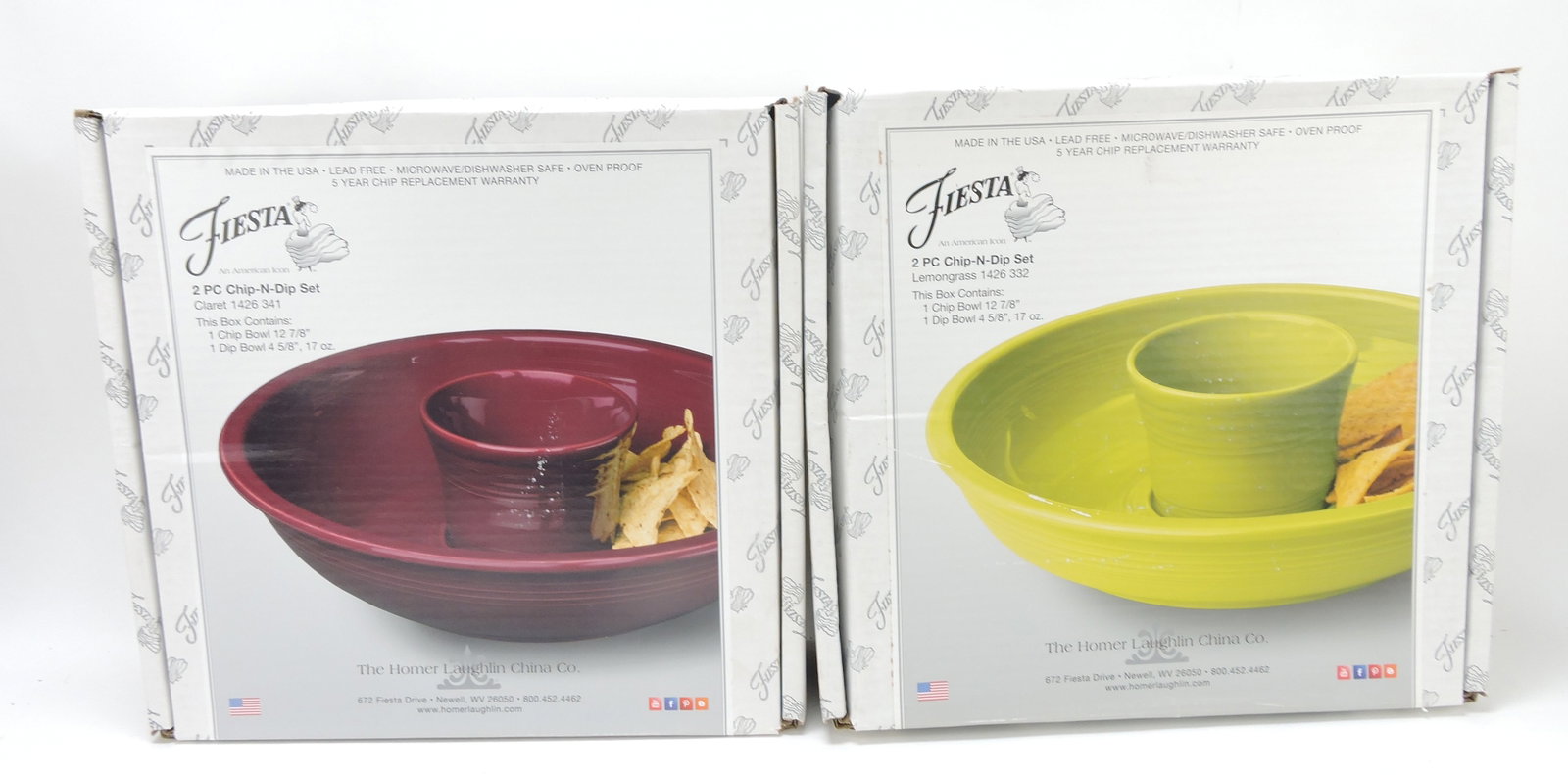 Fiesta Post 86 lot of 2 - 2 pc chip-n-dip: sets, claret, lemongrass, NIB