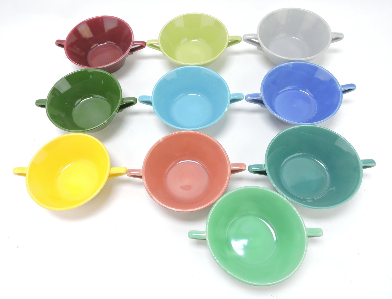 Harlequin lot of 10 cream soups, all: different colors, 6 3/4" x 1 3/4"