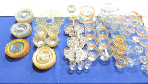 Large lot of striped go along glassware