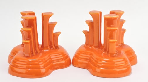 Fiesta pair of tripod candle holders,