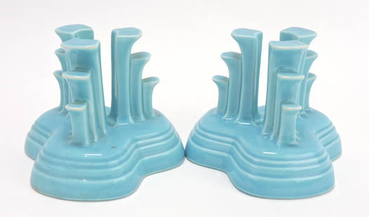 Fiesta pair of tripod candle holders,: turquoise