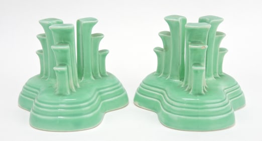 Fiesta pair of tripod candle holders,