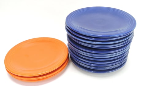 Fiesta 6" plate group, 3 red, 14 cobalt