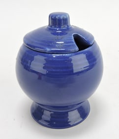 Fiesta mustard, cobalt, rim nick to lid