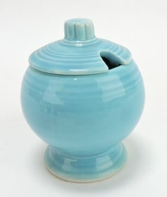 Fiesta mustard, turquoise, rim nick to lid