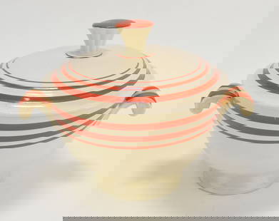 RARE RARE RARE Fiesta covered onion: soup, ivory with red stripes, flat bottom