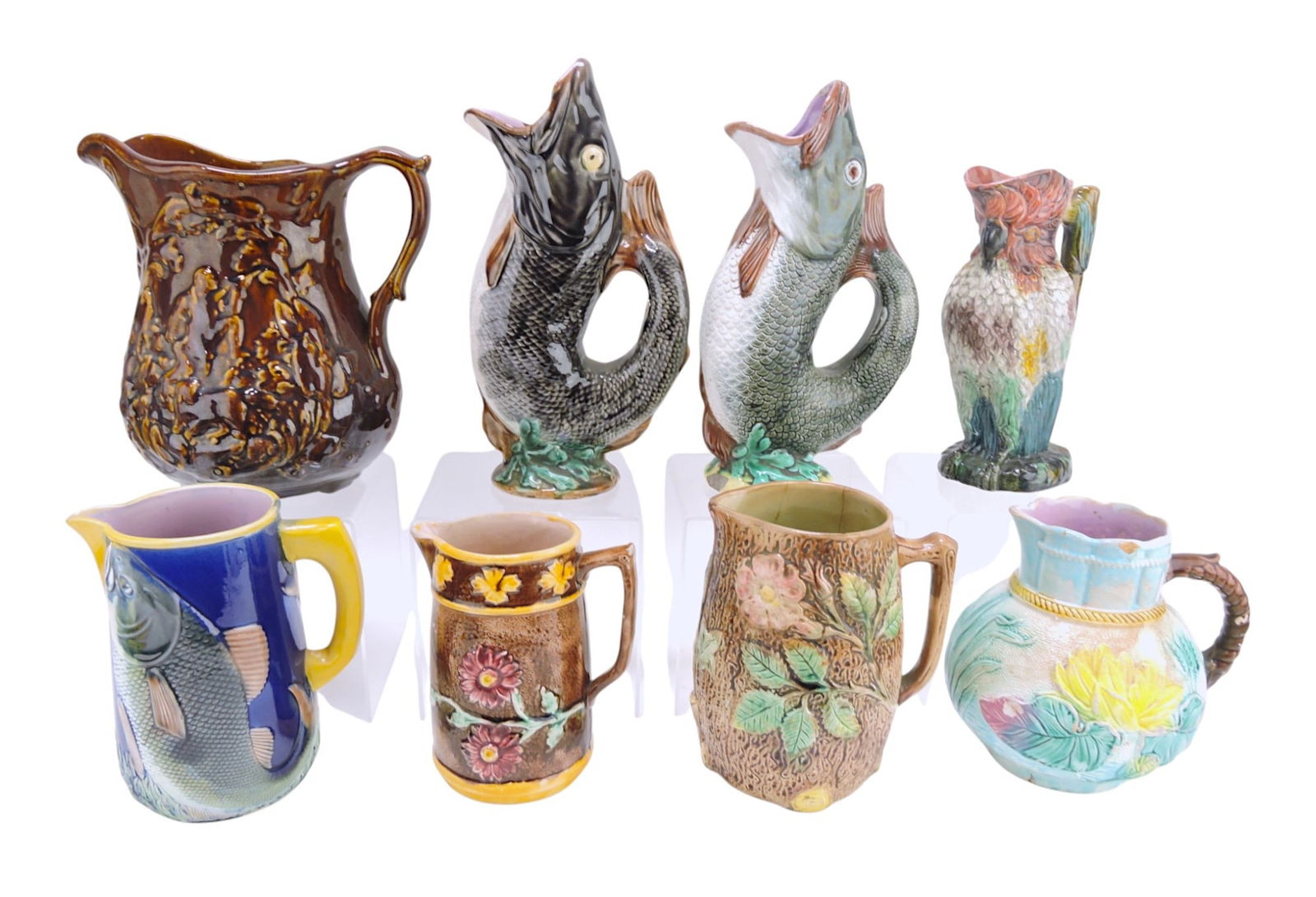 Majolica lot of 8 pitchers, 6 1/2" to 11", (1 of 1)