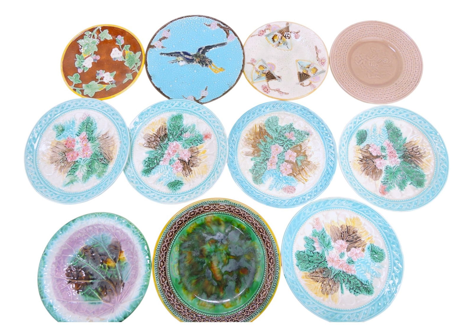 Majolica lot of 11 plates, 7" to 9", (1 of 1)