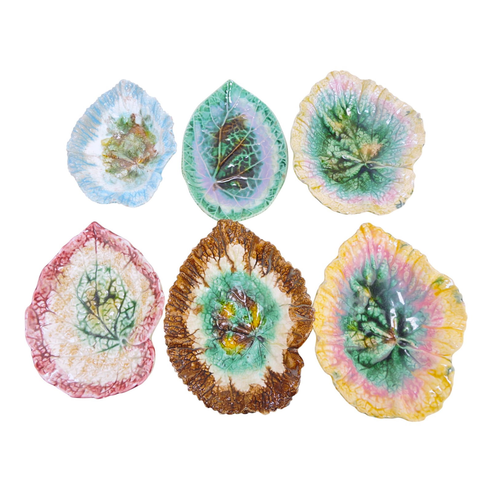 Majolica lot of 6 leaf trays 7 1/2" to (1 of 1)