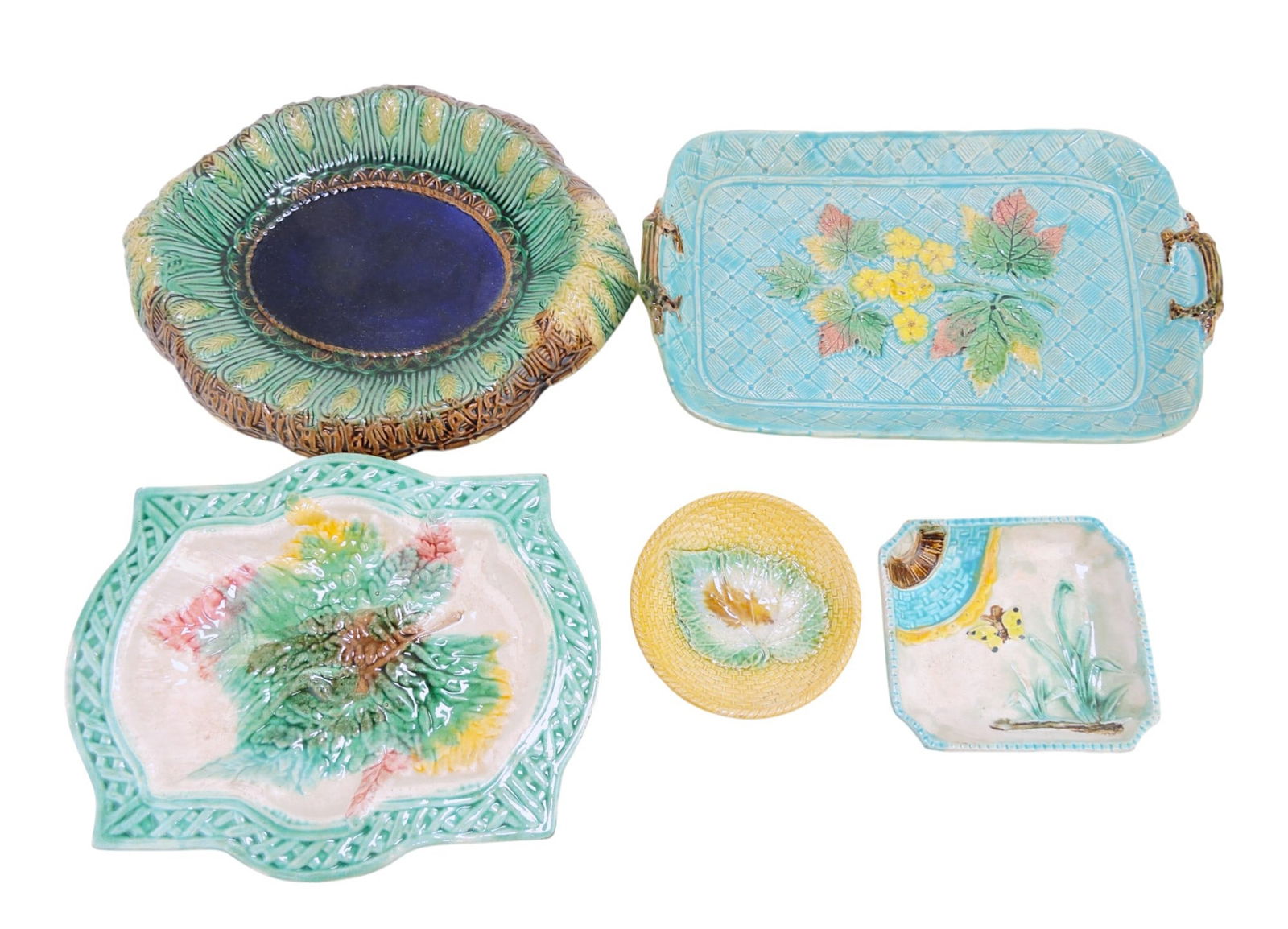 Majolica lot of 5 trays & plates, (1 of 1)