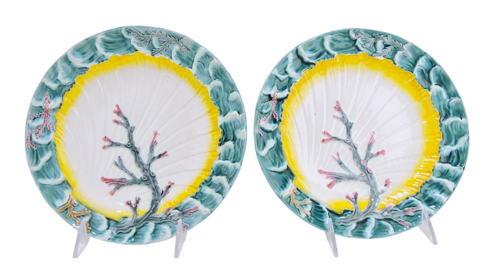 Wedgwood majolica pair of 8 3/4": Ocean plates
