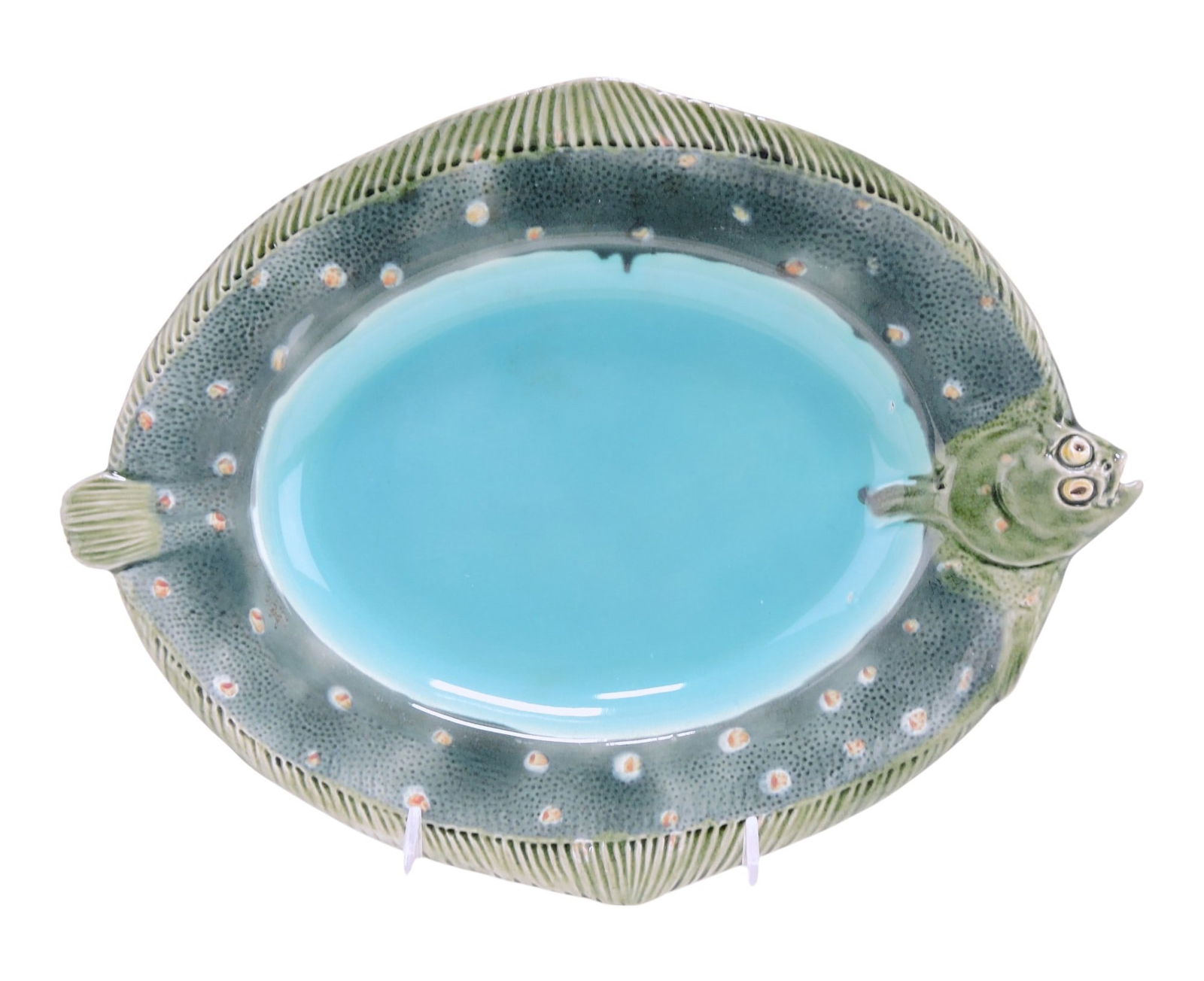 Wedgwood majolica fish tray,: 11 1/2" x 9", professional repair to tip of fish mouth