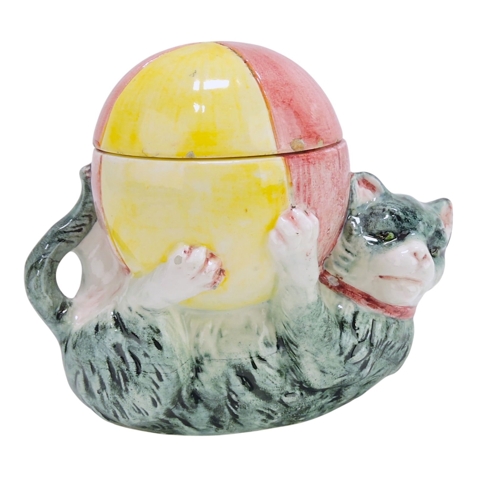Continental majolica cat with ball (1 of 1)