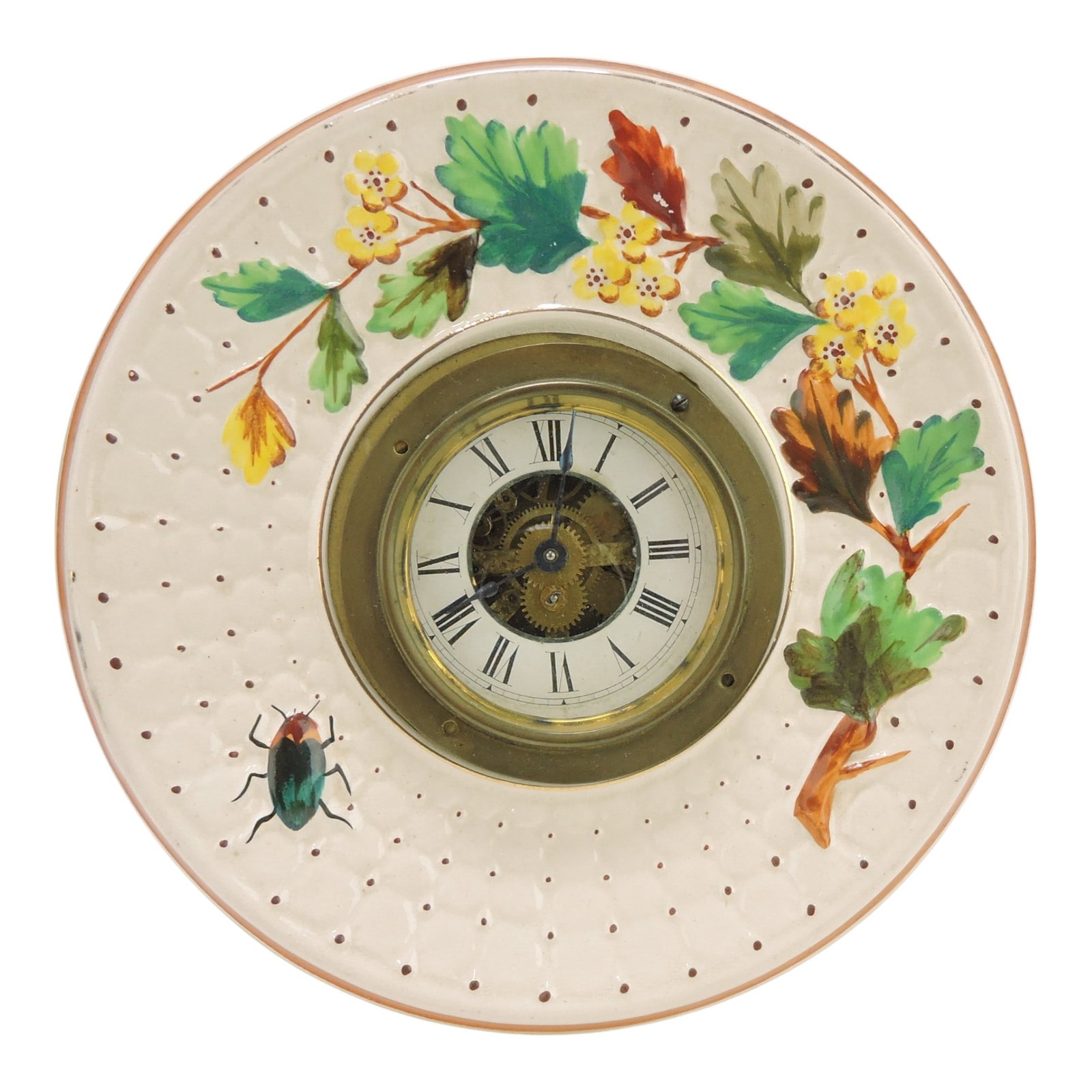 Avalon majolica beetle clock,: non running, 8"