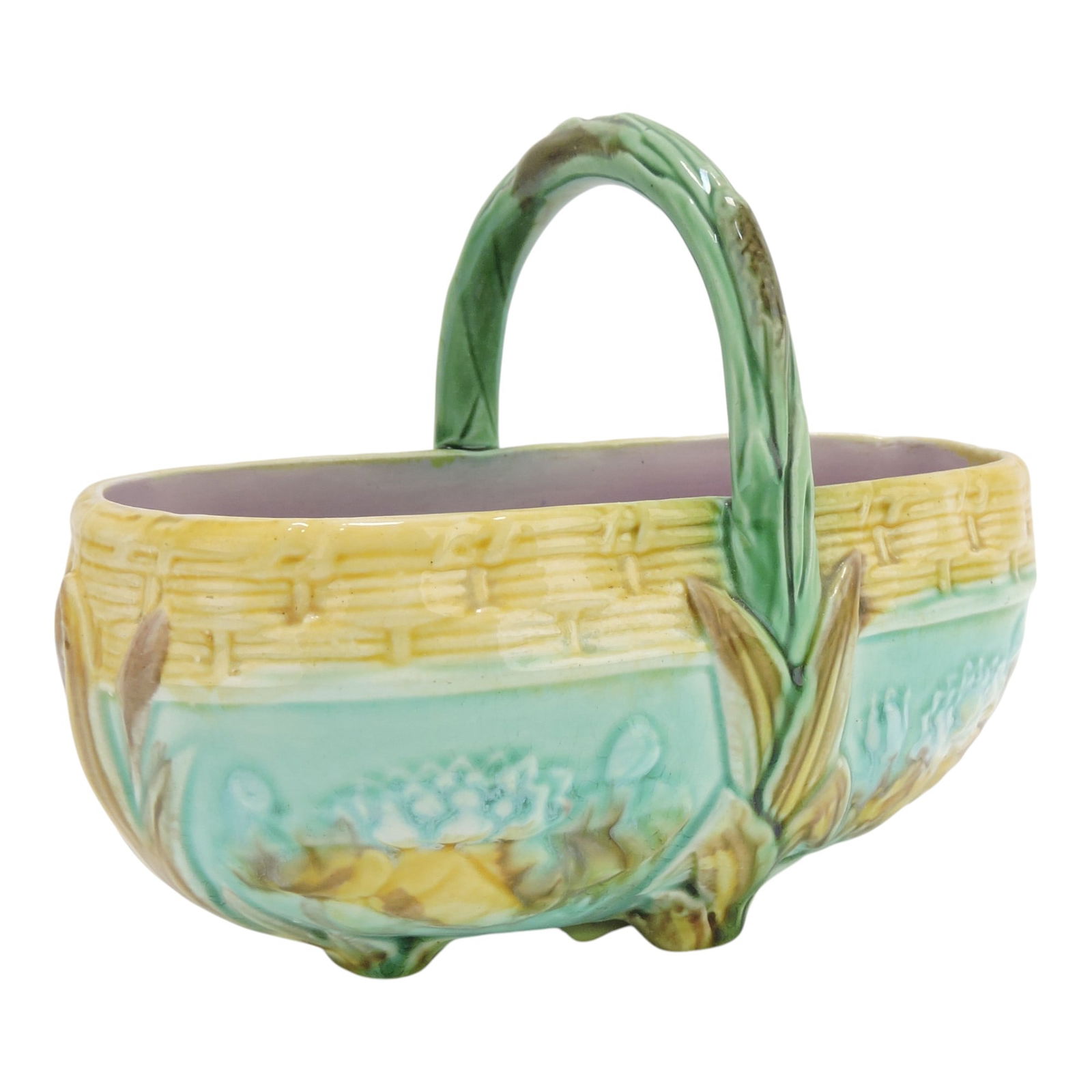Majolica water lily and cattail basket, (1 of 1)