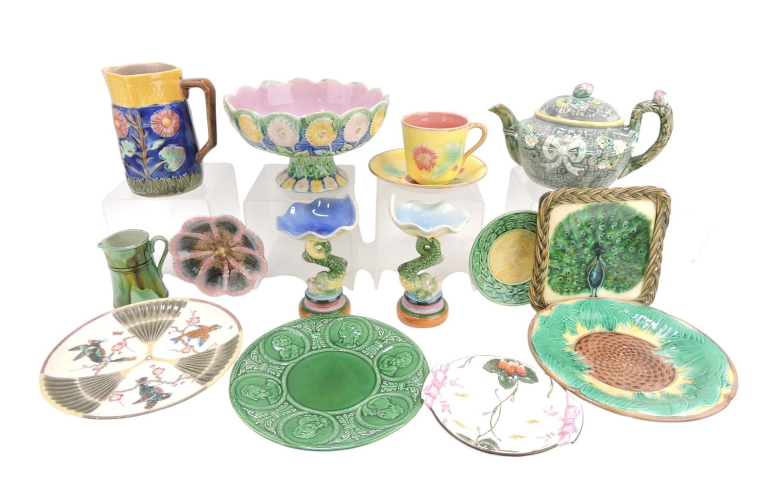 Majolica lot of 14 assorted pieces, (1 of 1)