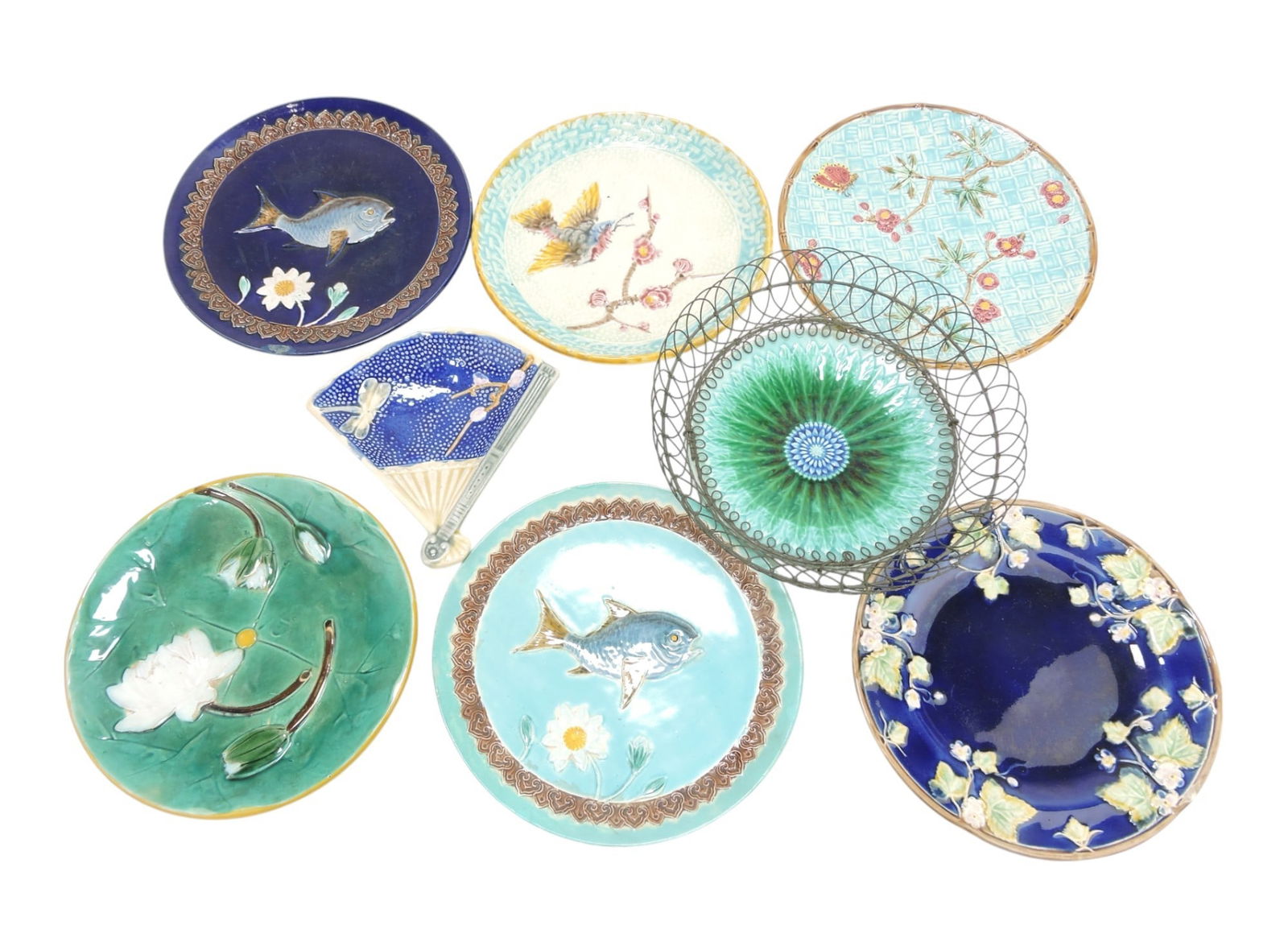 Majolica lot of 8 plates and trays, (1 of 1)