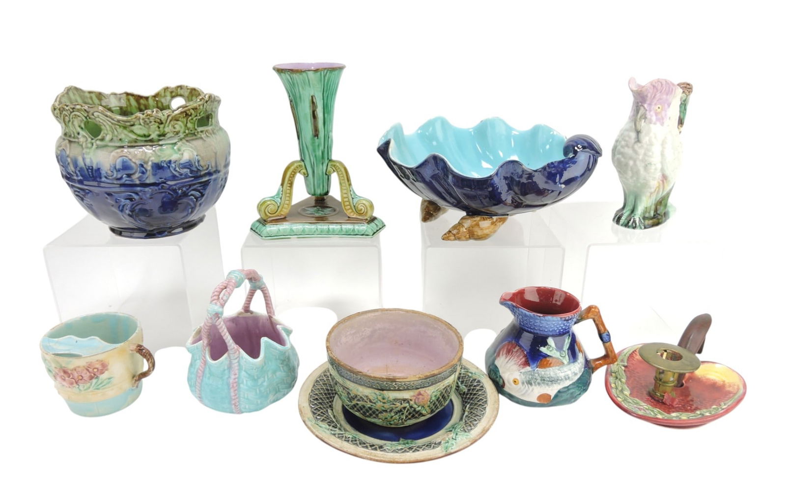 Majolica lot of 9 assorted items, (1 of 1)