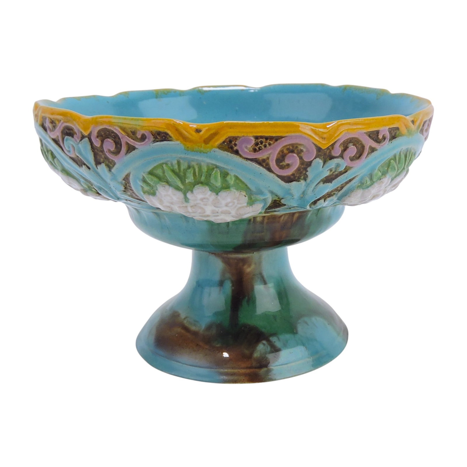 English majolica small comport,: 4"h, 5 1/2"d