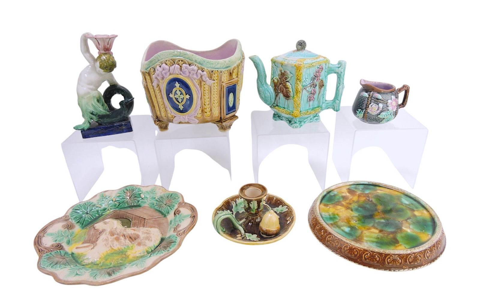 Majolica lot of 7 assorted pieces, (1 of 1)