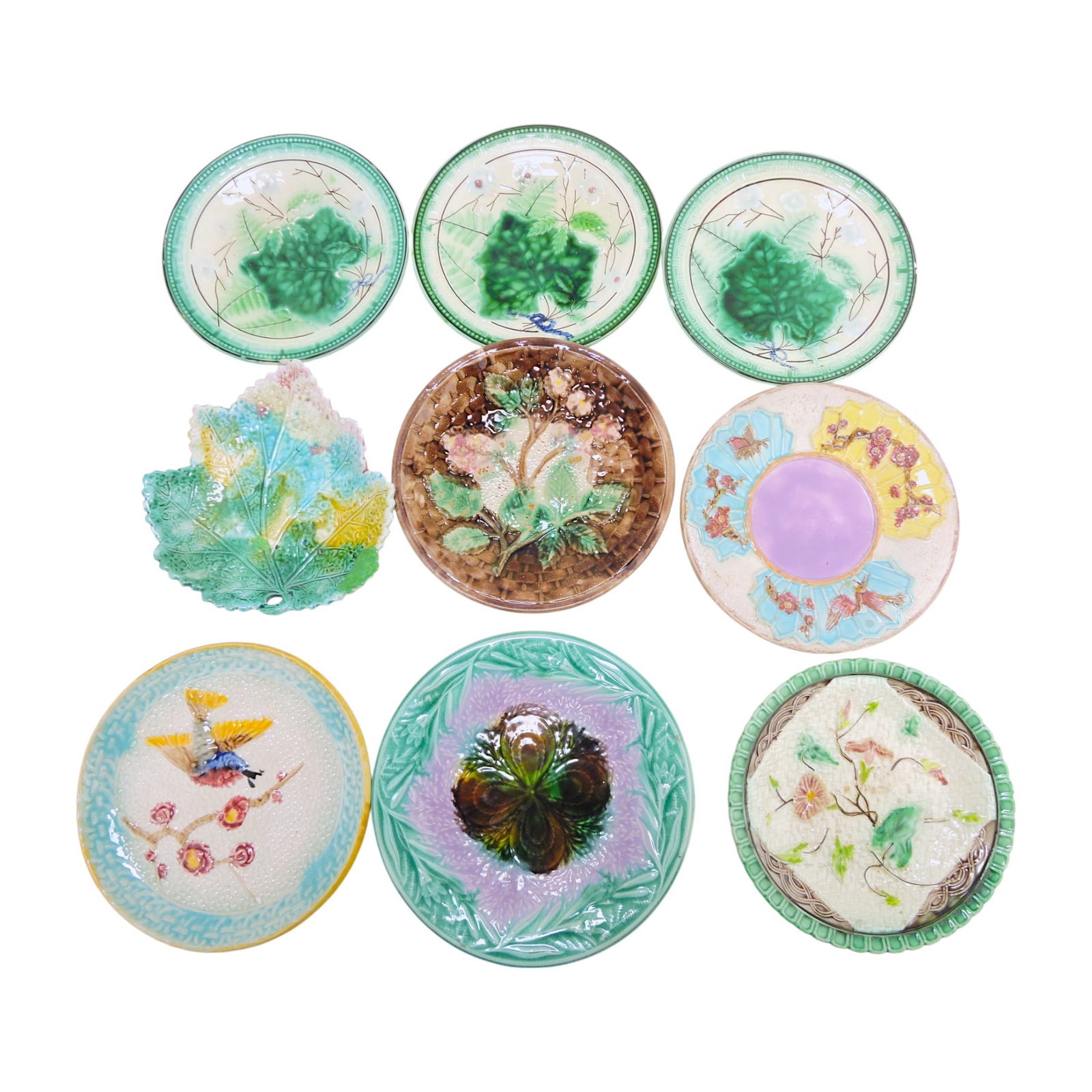 Majolica lot of 9 plates, 7" to 9", (1 of 1)