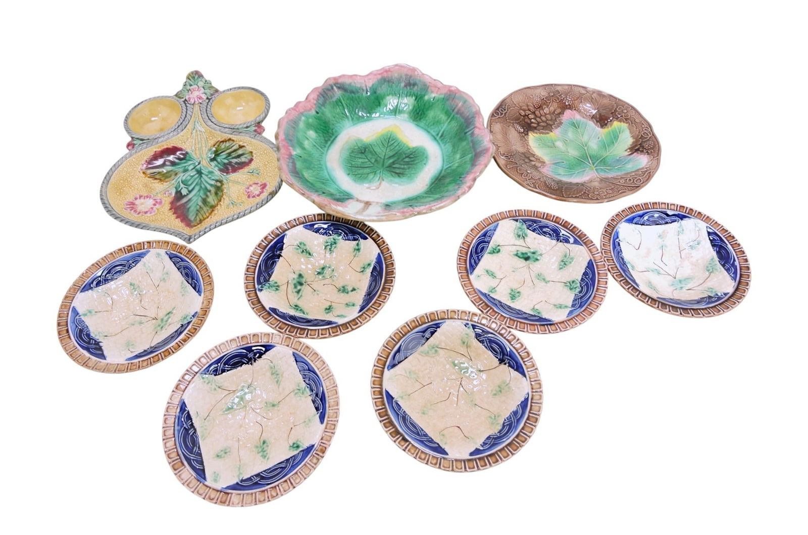 Majolica lot of 9 plates, trays, and (1 of 1)