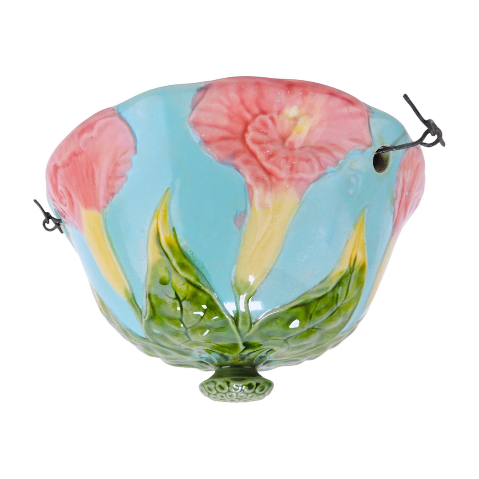 French majolica floral hanging: jardiniere, 5"h, 9 1/2"d