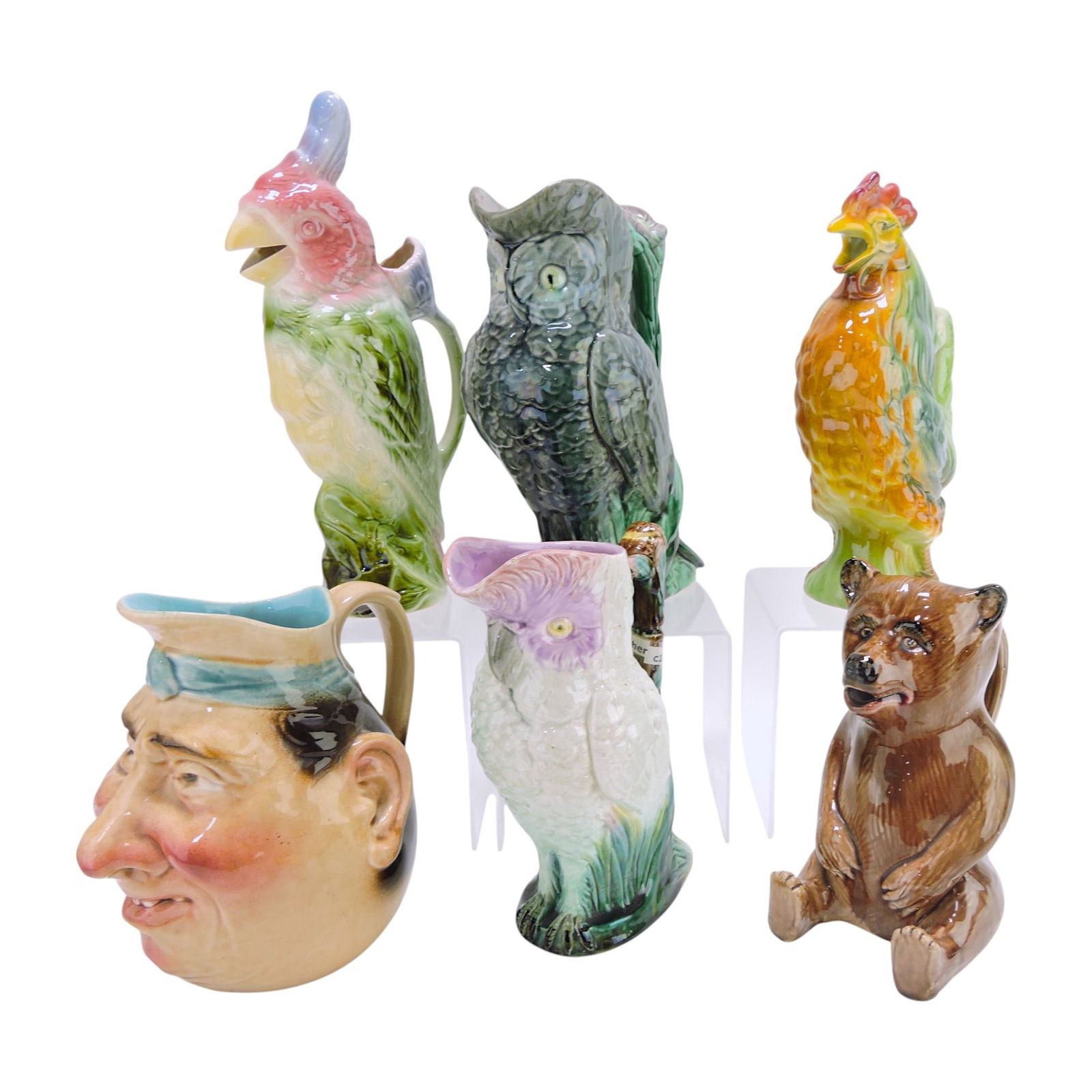 Majolica lot of 6 figural pitchers, 8 1/2" to (1 of 1)