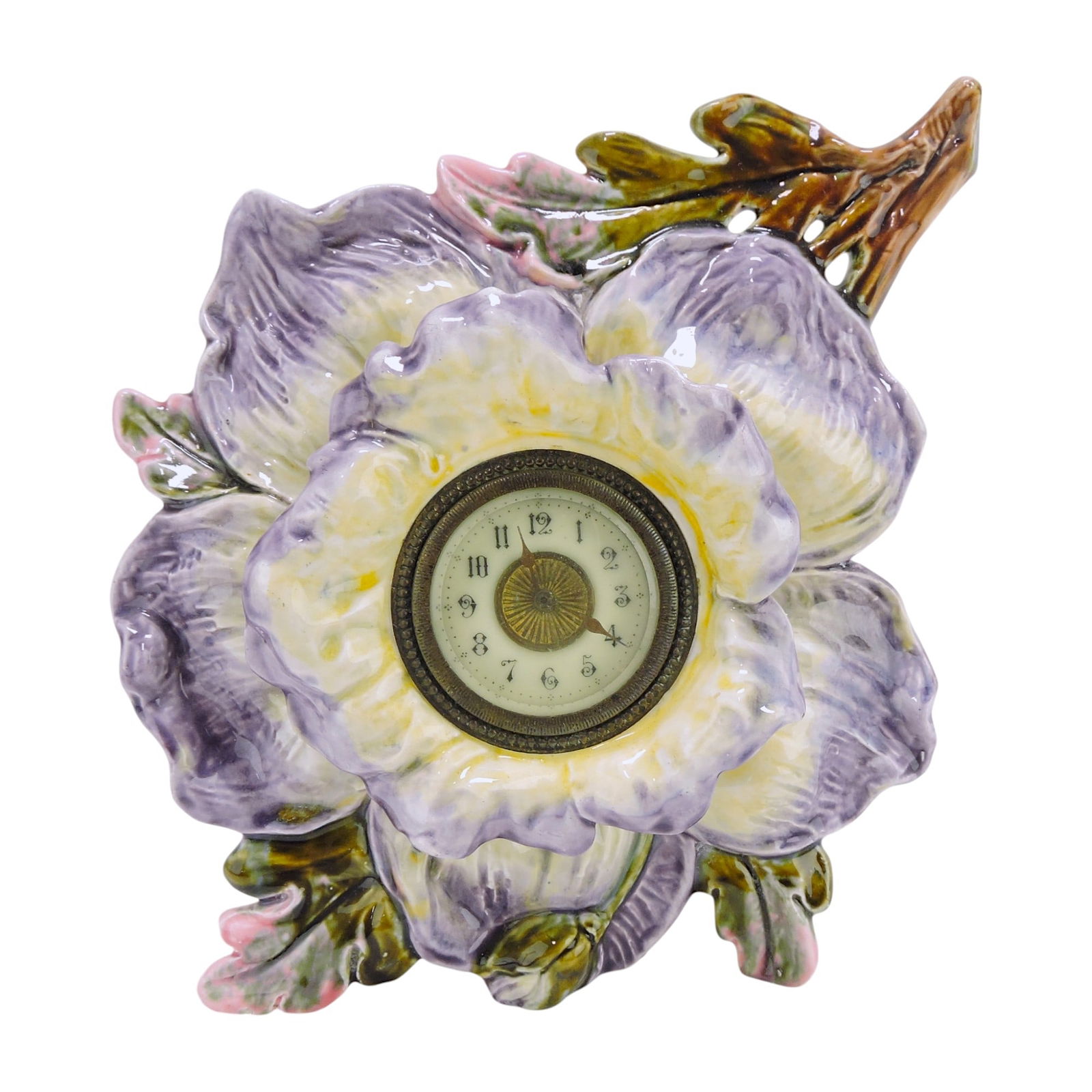 Continental majolica pansy clock, (1 of 1)