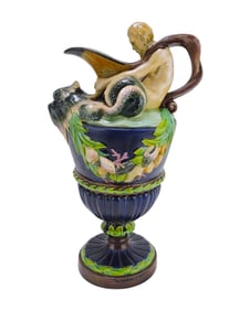 Majolica ewer with merman and shells
