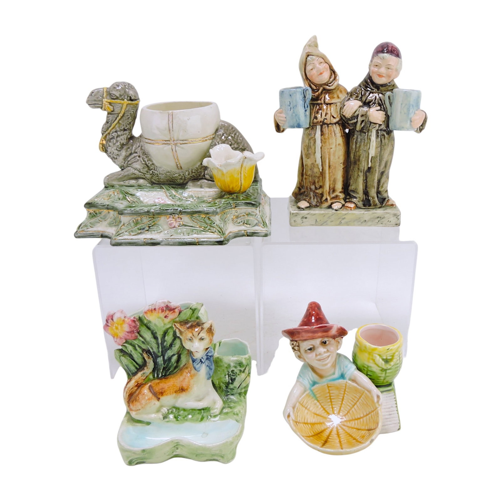 Majolica lot of 4 match strikers,: 5" to 7 1/2"