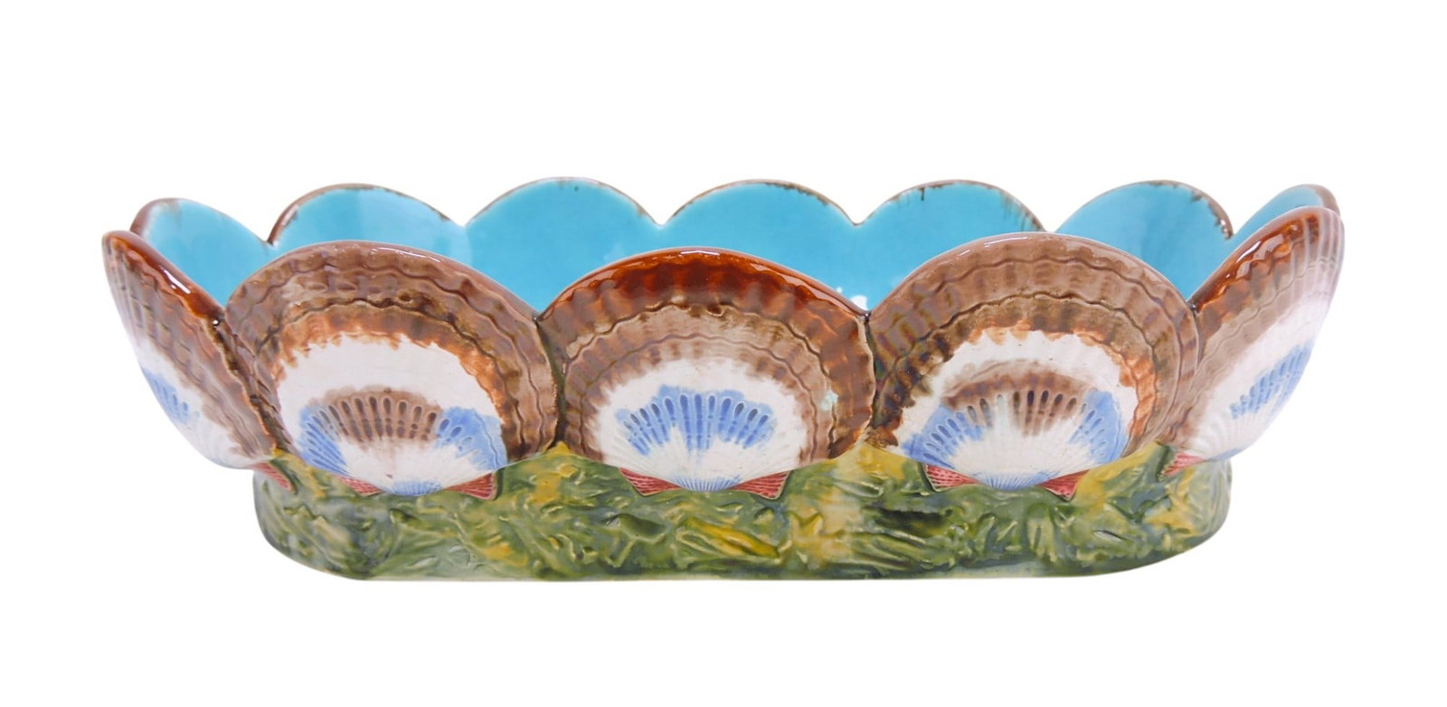 Copeland majolica shells oval bowl,: 10 1/4", hairline and professional rim repair