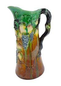 Majolica large grape tankard, 13"