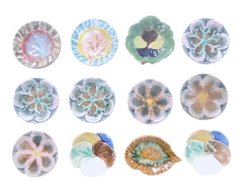 Lot of 12 majolica butter pats, 3",