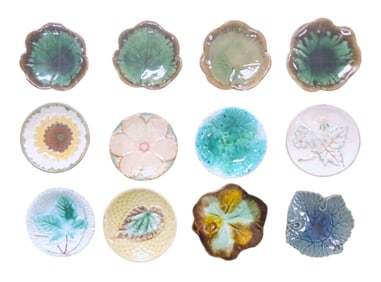 Lot of 12 majolica butter pats, 3",
