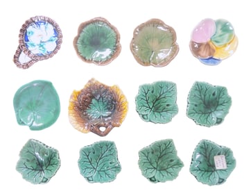 Lot of 12 majolica butter pats, 3",