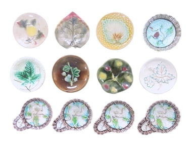 Lot of 12 majolica butter pats, 3"