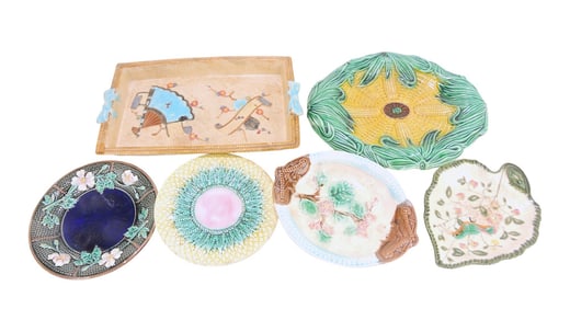 Majolica lot of 6 plates and trays,
