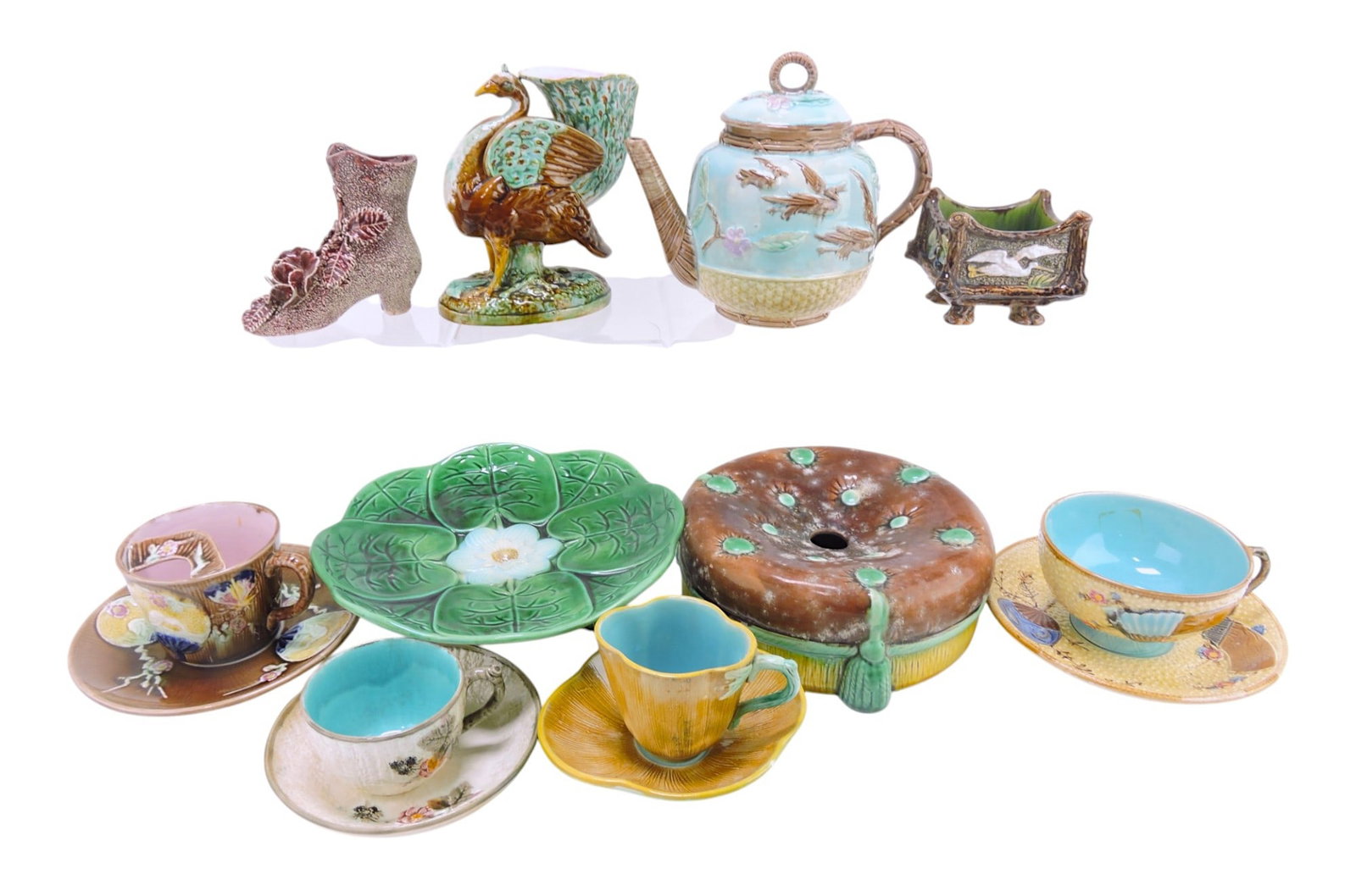 Majolica lot of 10 pieces, various: condition