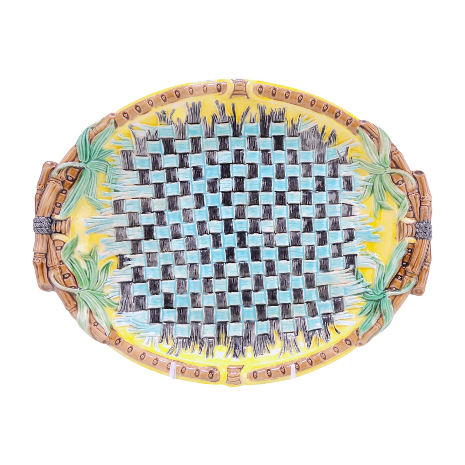 Wedgwood majolica napkin tray,: 13", professional hairline repair