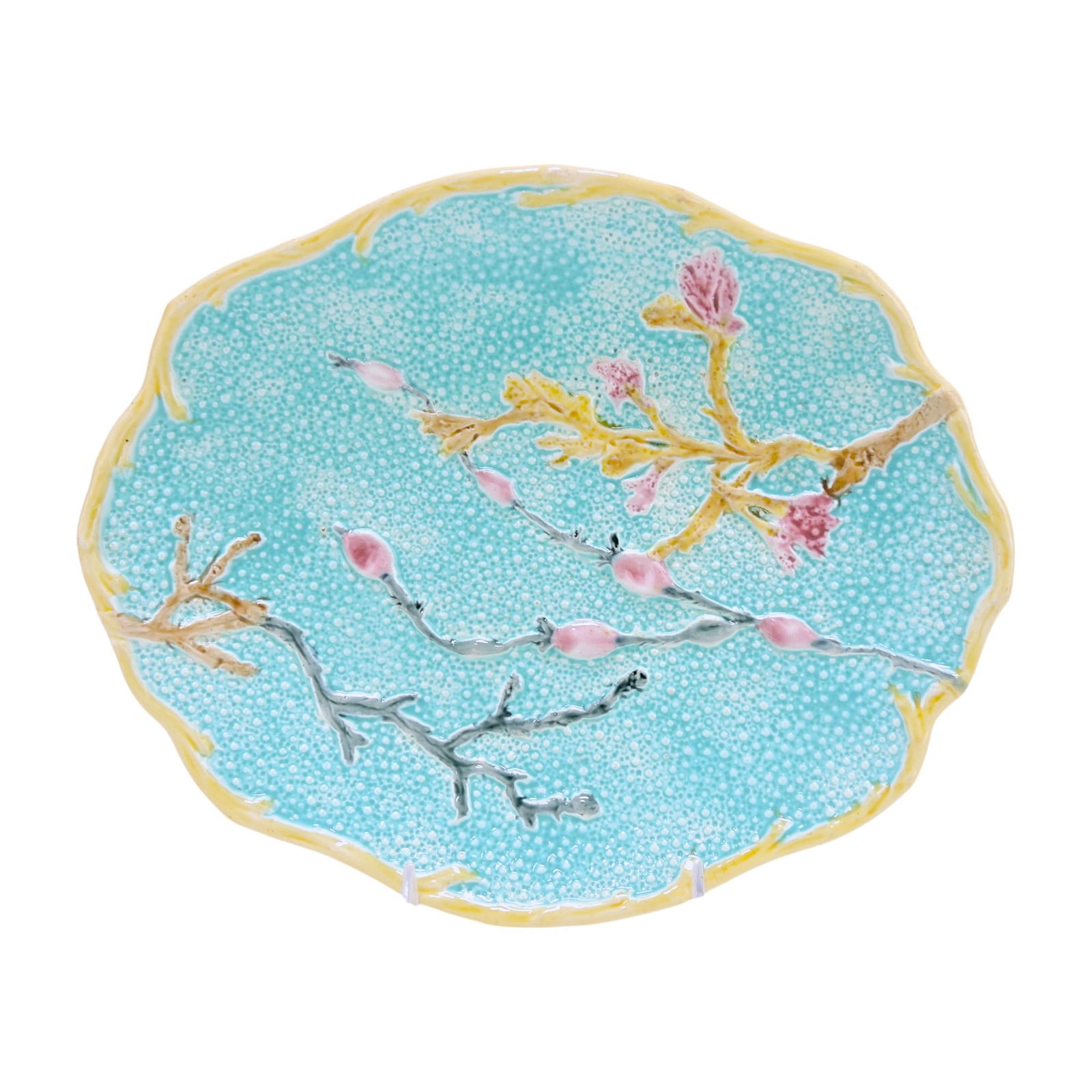 Wedgwood majolica coral on pebble: ground 12" tray
