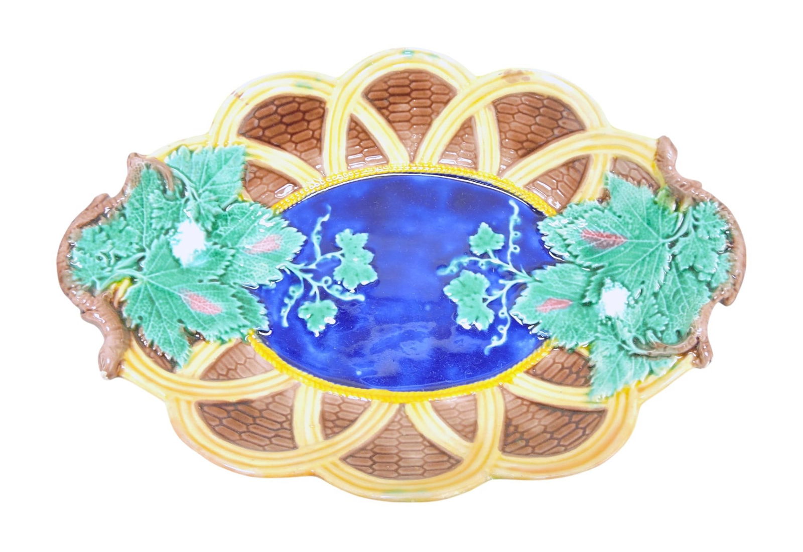 Wedgwood wicker and vine tray,: cobalt center, 11 1/2"