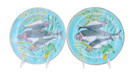 Wedgwood majolica pair of triple fish