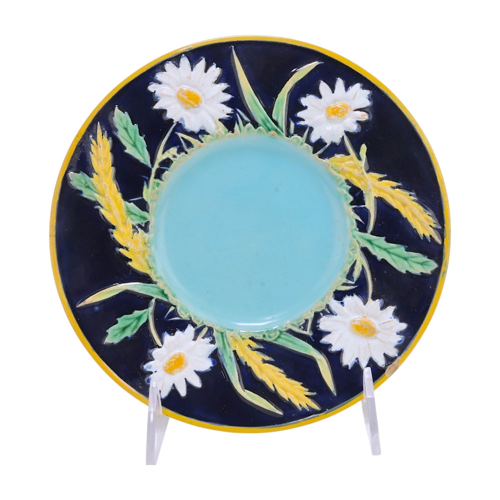 George Jones majolica cobalt daisy: plate, 7"
