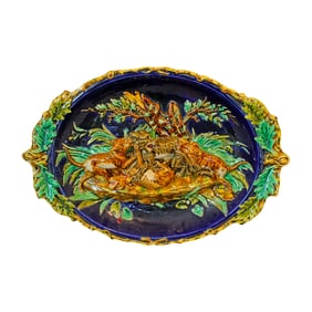 Sarreguemines Majolica hounds hunting