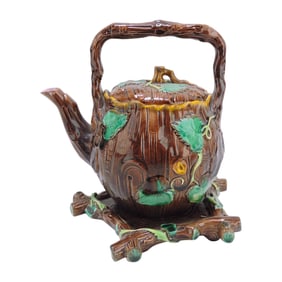 George Jones majolica rustic teapot and