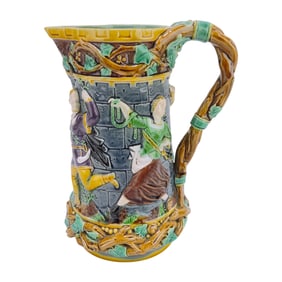 Minton majolica Tower jug, 9 1/2",