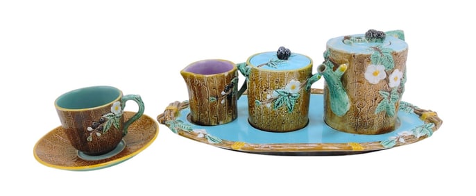 Holdcroft majolica dogwood tea set