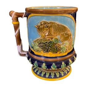 George Jones Majolica Hunting Mug